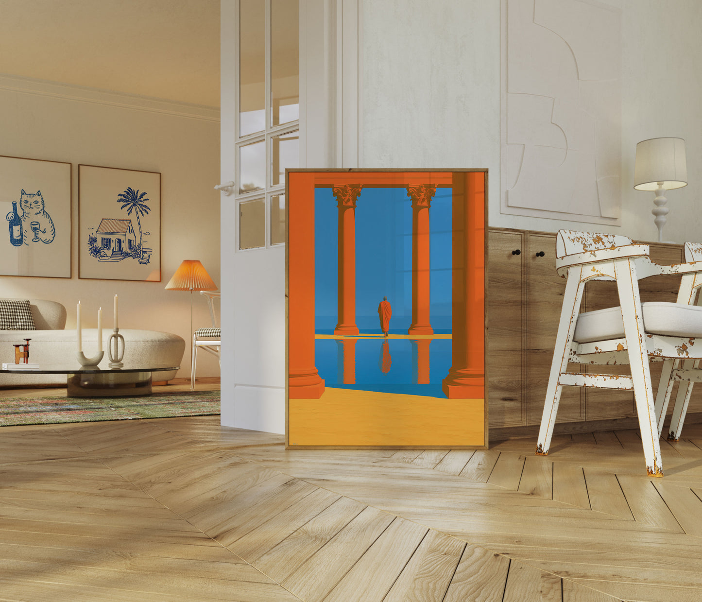Monk in Classical Columns Poster