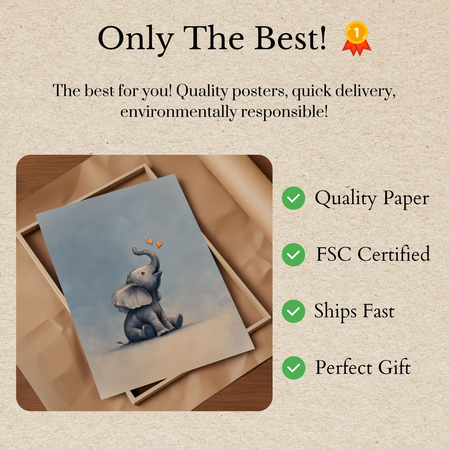 Gentle Elephant Love Hearts Poster