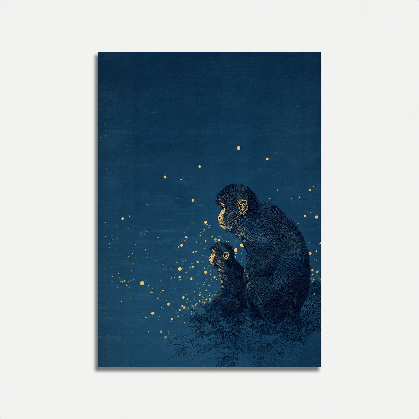 Póster de la Familia de Chimpancés Bajo las Estrellas