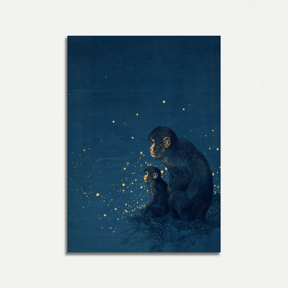 Póster de la Familia de Chimpancés Bajo las Estrellas