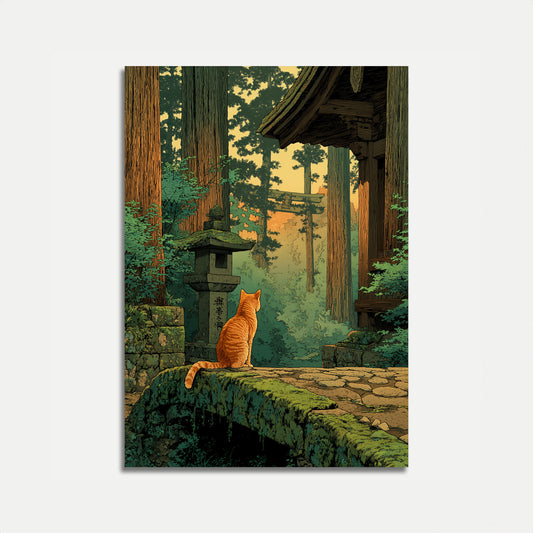 Orange Cat Temple Garden Poster