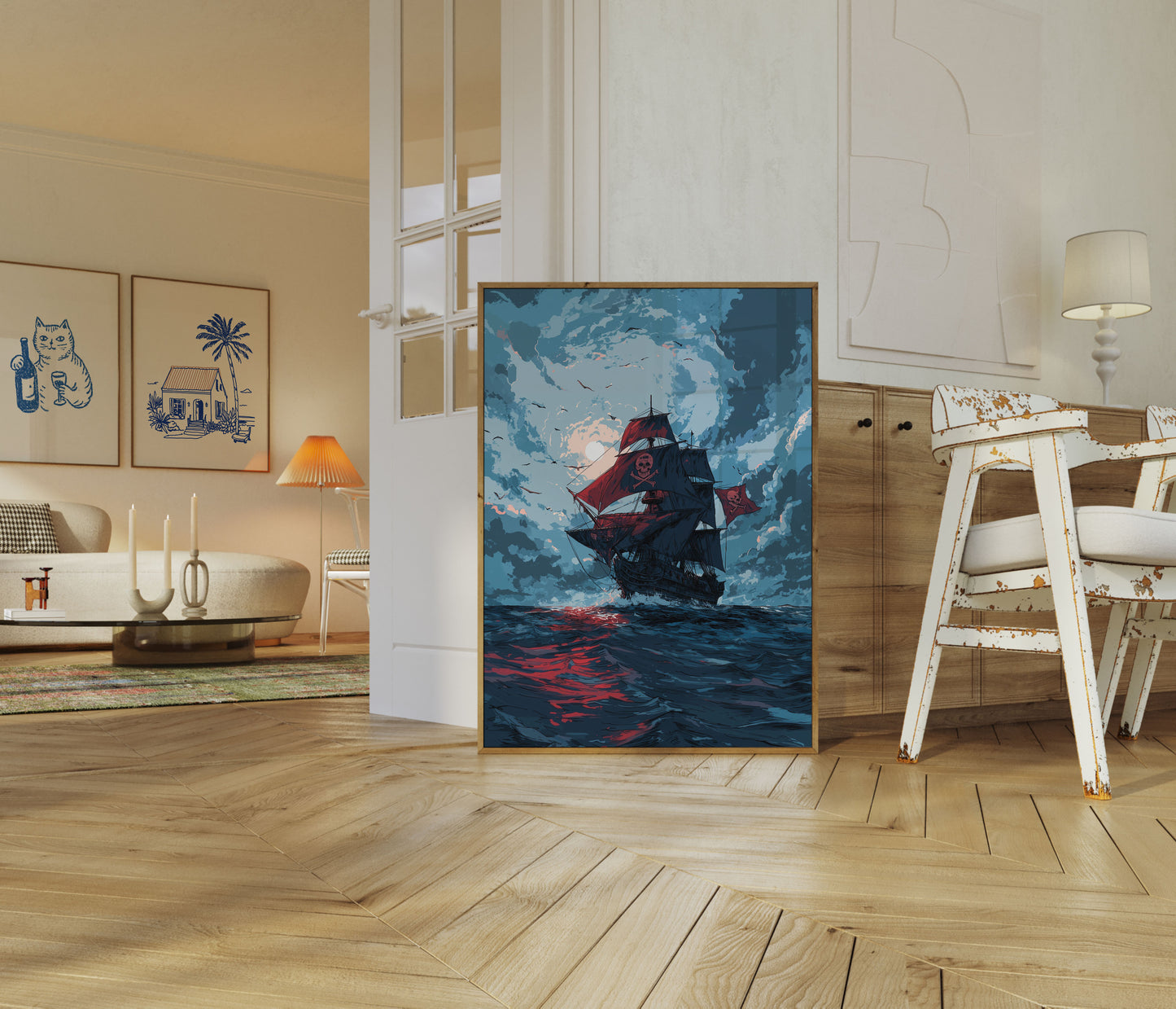 Crimson Skull Pirate Ship Poster