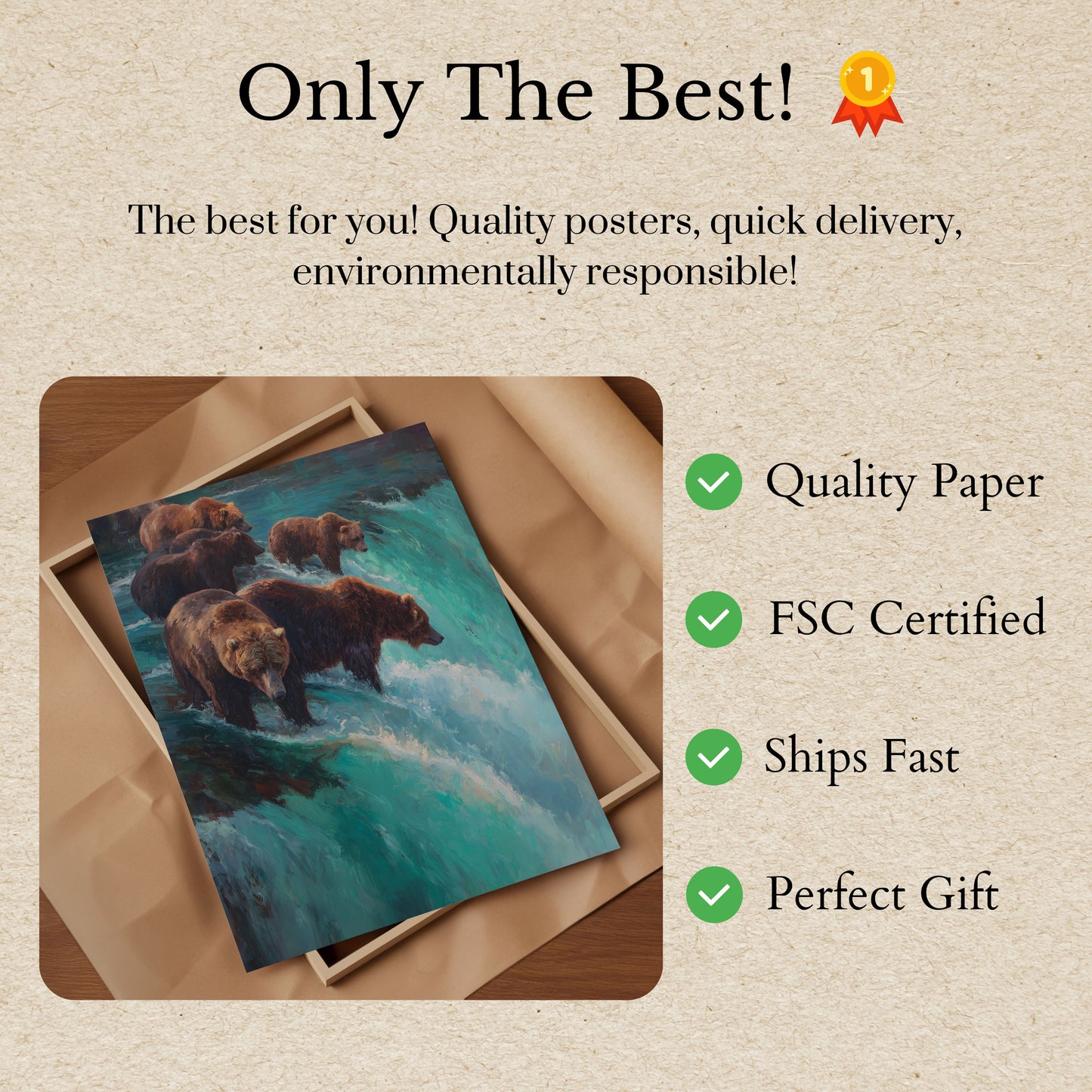 Björnar Fiskar i Turkosa Vatten Affisch