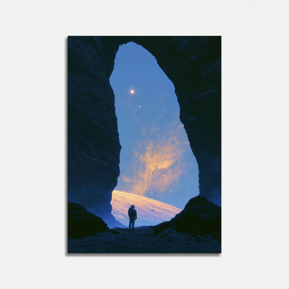 Cave Explorer Under Starry Sky Poster
