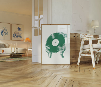 Green Vinyl Record Hands Poster