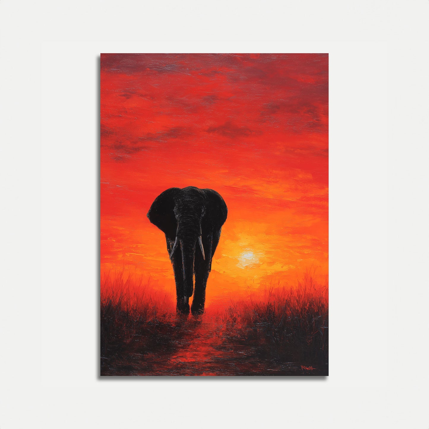 Affiche Éléphant au Coucher de Soleil Africain