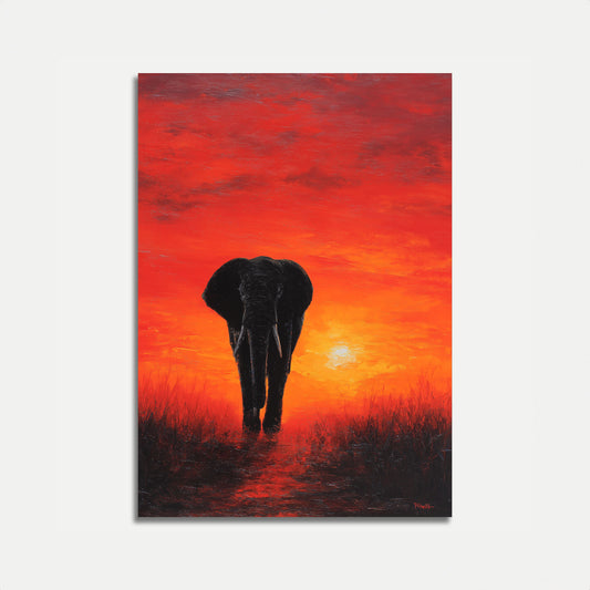 Plakát se slonem při africkom západu slunce