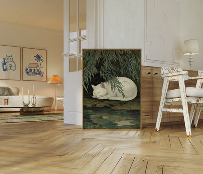 White Cat by the Pond Poster