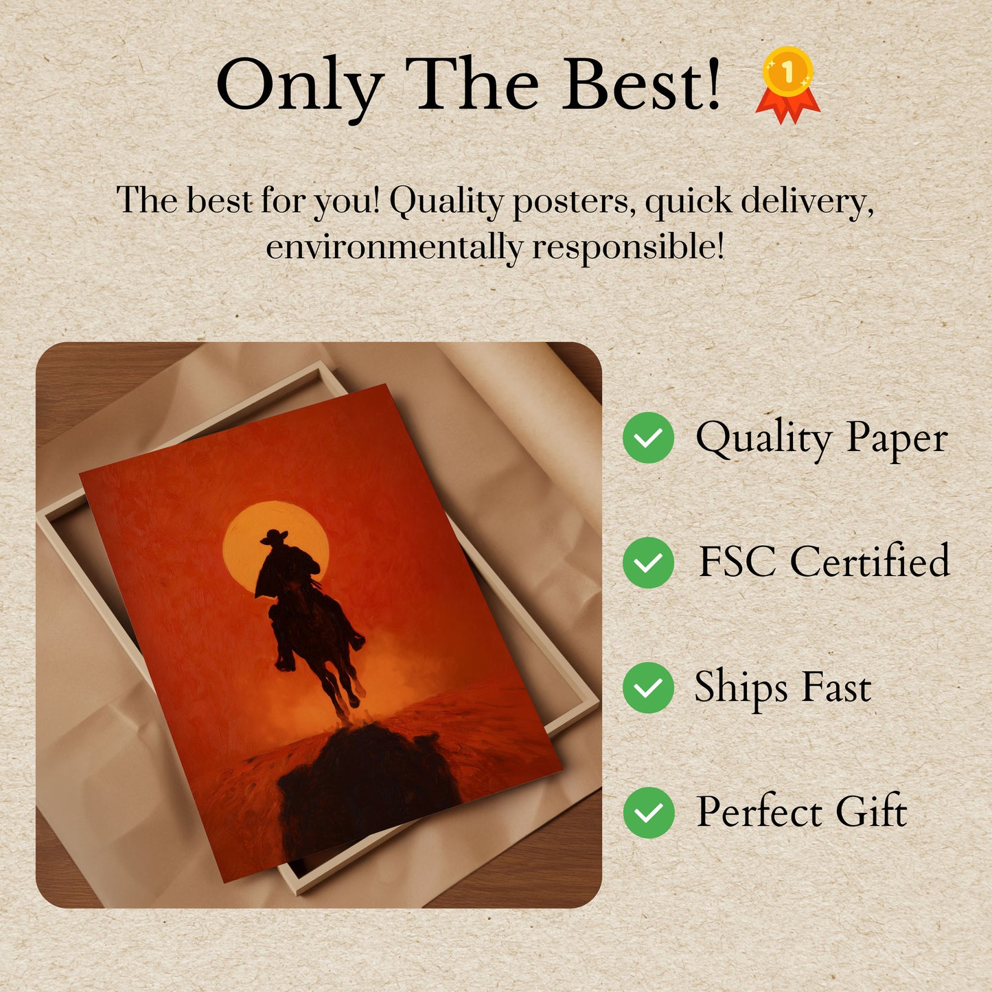 Lone Rider Desert Sunset Poster