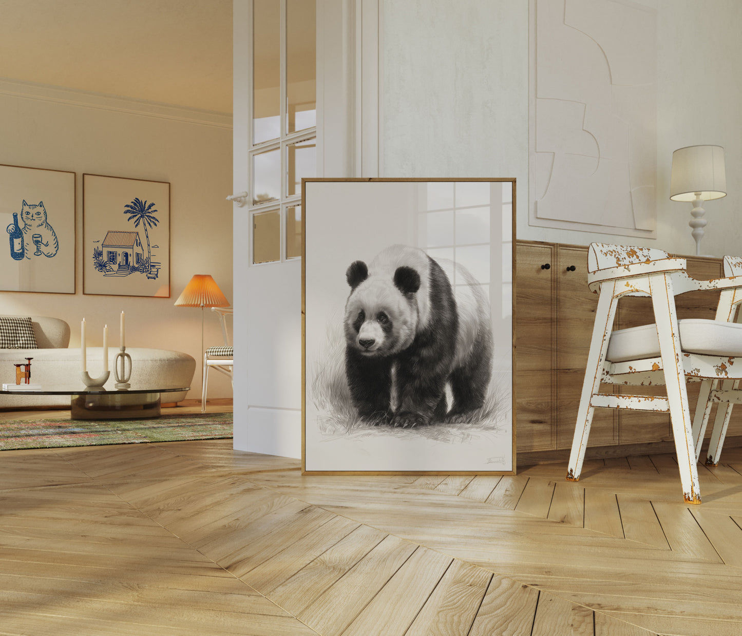 Majestic Panda Black and White Poster