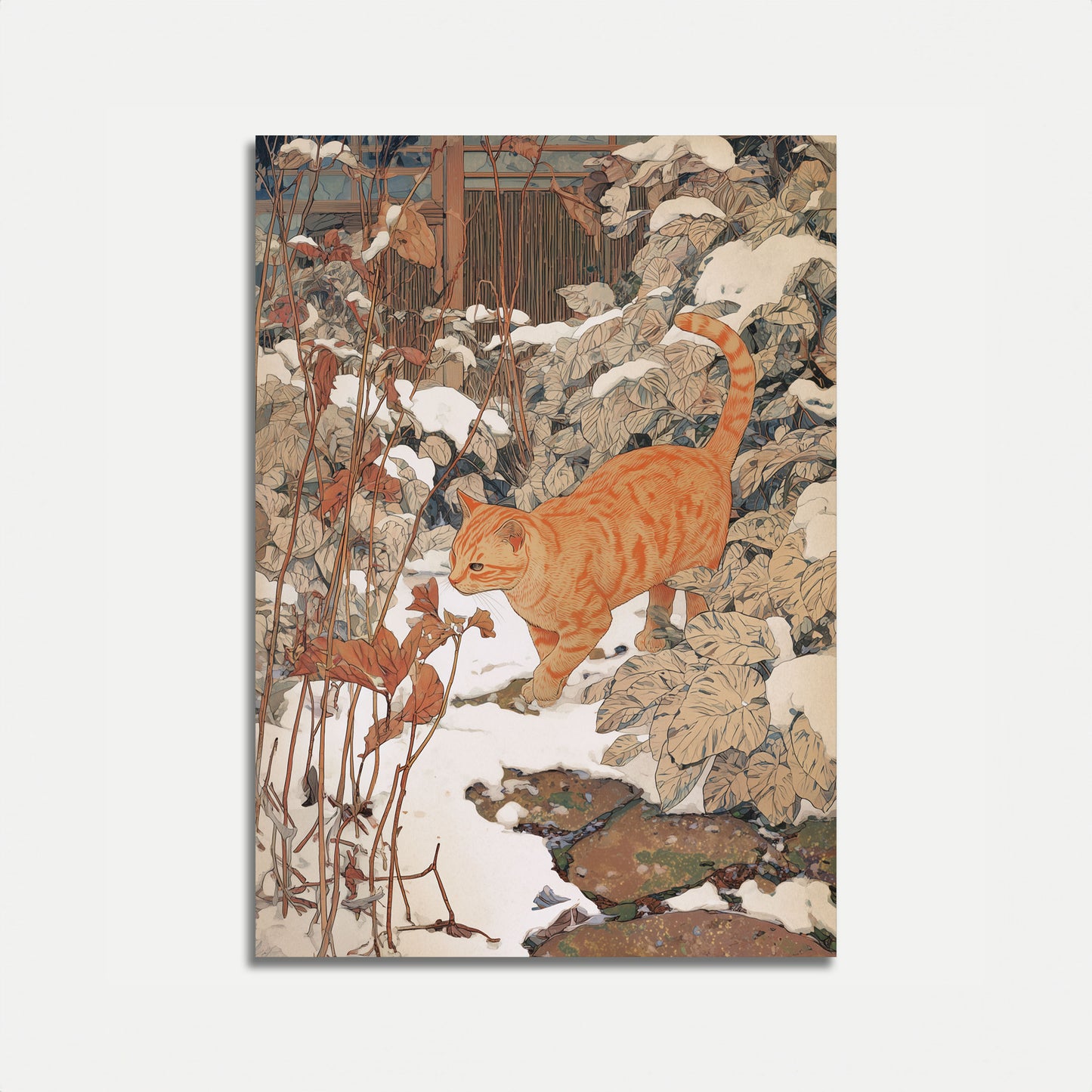 Póster de Gato Naranja en Jardín de Invierno