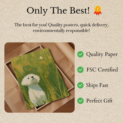 White Dog in Grass Field Poster