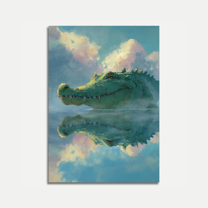 Póster de paisaje onírico de cocodrilo reflexivo