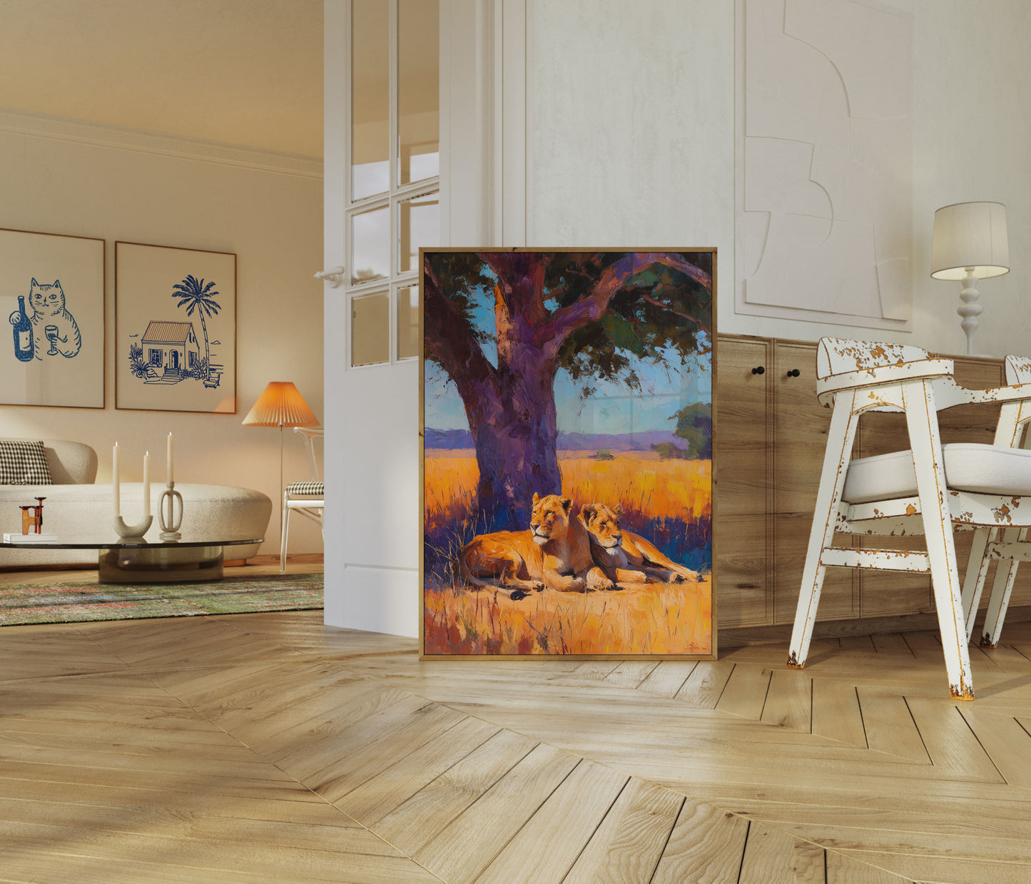 African Lions Under Tree Poster