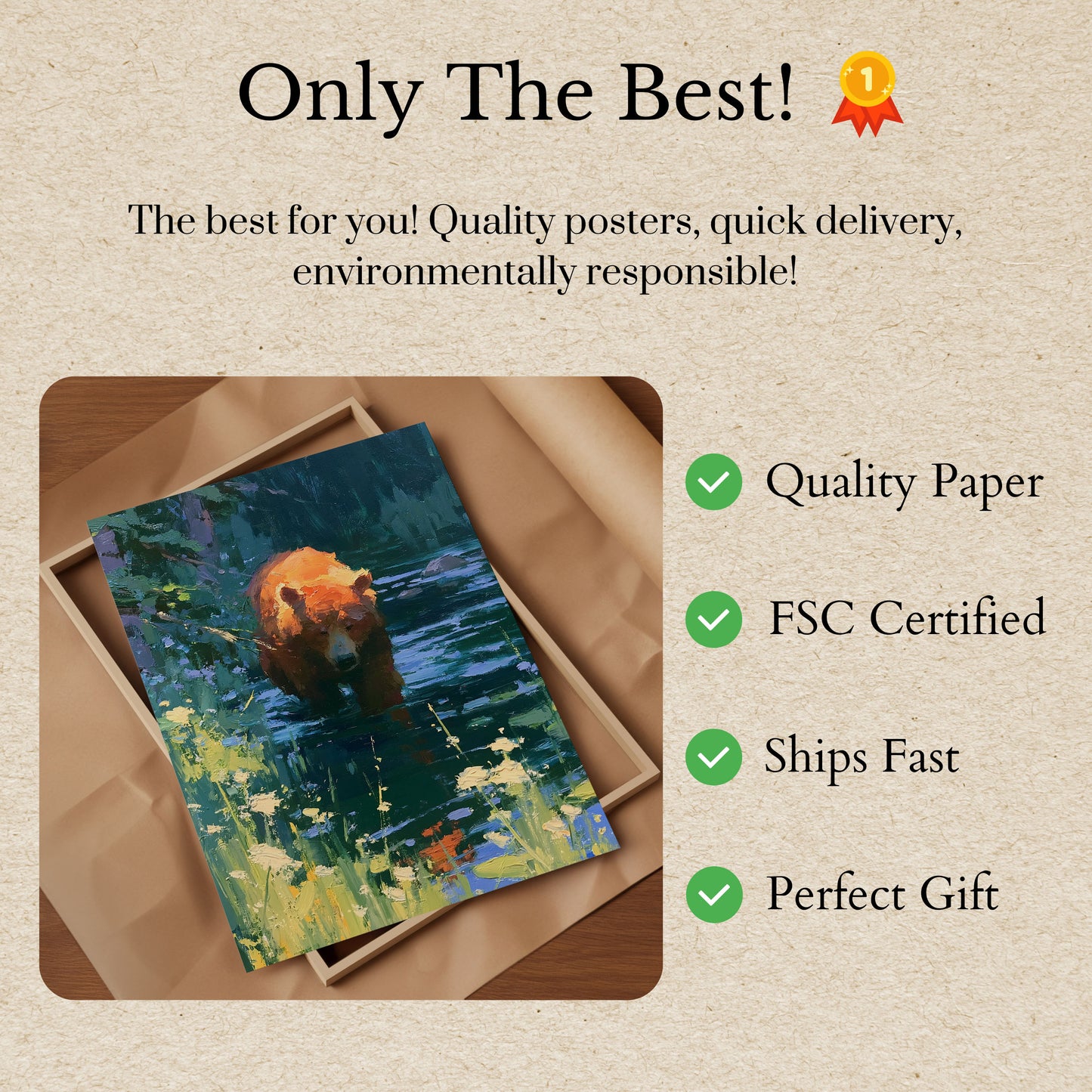 Bear in Wildflower Stream Poster