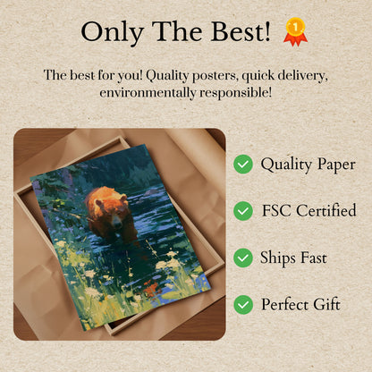 Bear in Wildflower Stream Poster