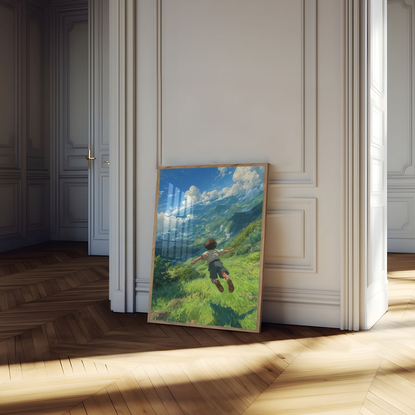 Póster del vuelo de la libertad en la montaña