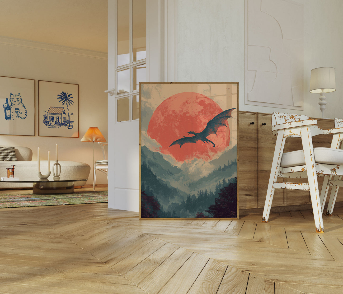 Dragon's Crimson Sky Poster