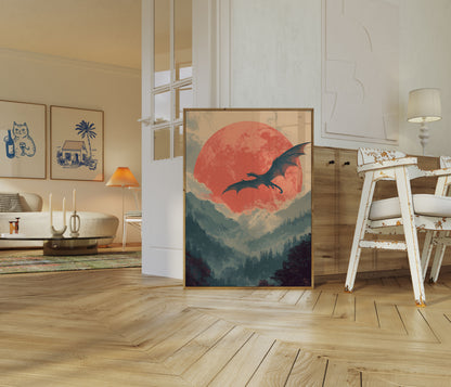 Dragon's Crimson Sky Poster