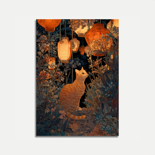 Cat in the Garden Lanterns Poster