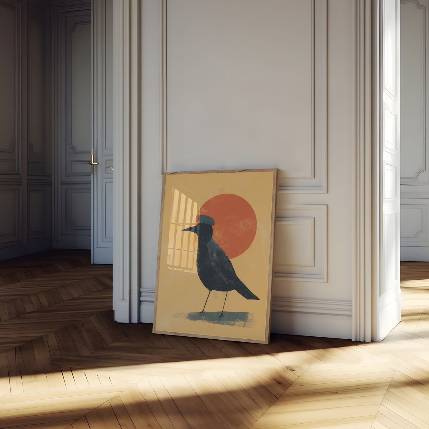 Minimalist Bird with Red Sun Poster