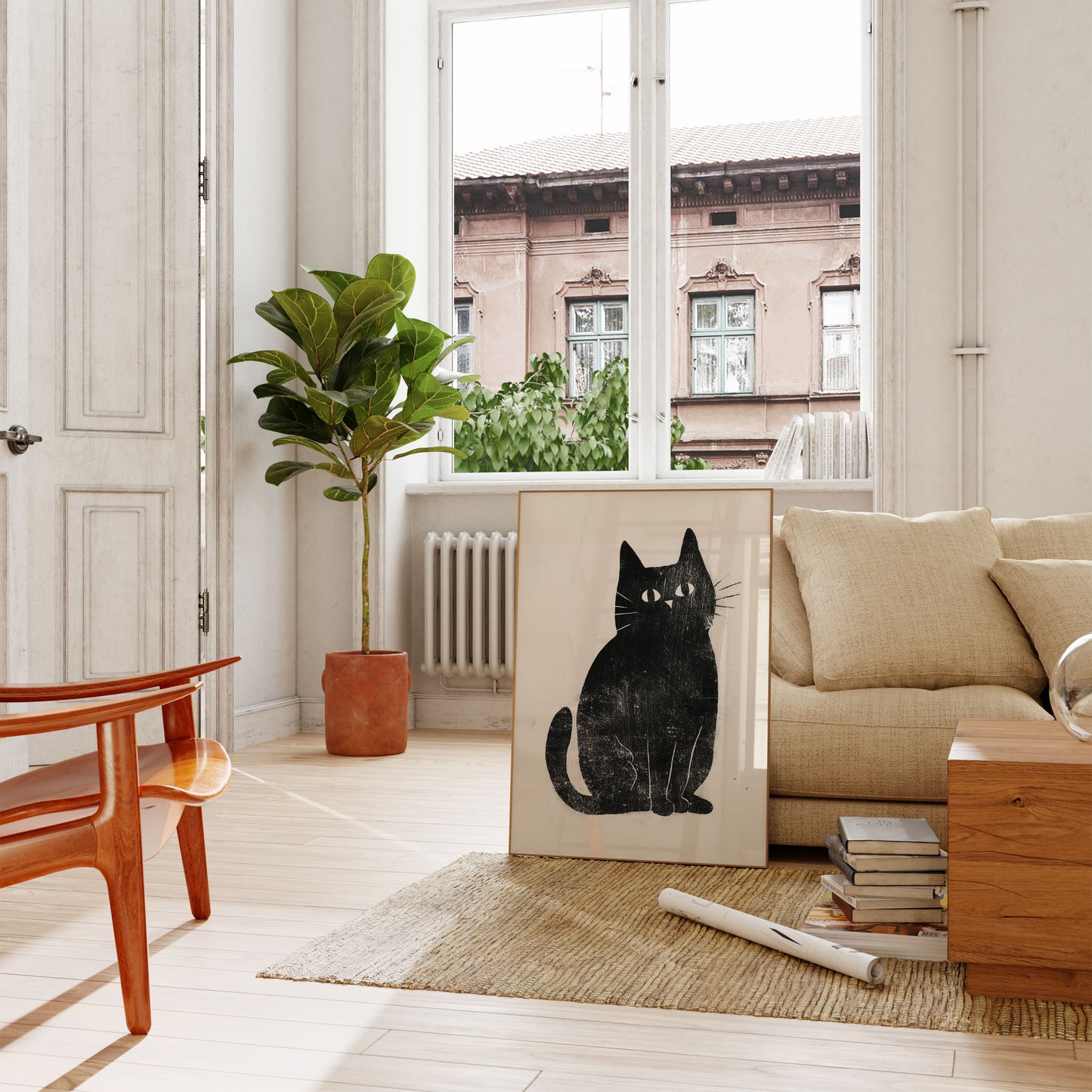 Schwarze Katze starrender Blick Poster
