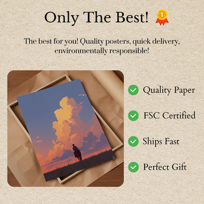 Lone Rider Western Sunset Poster