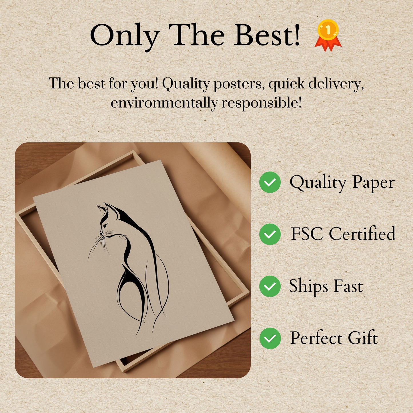 Elegante Cartaz com Linha de Gato Sentado