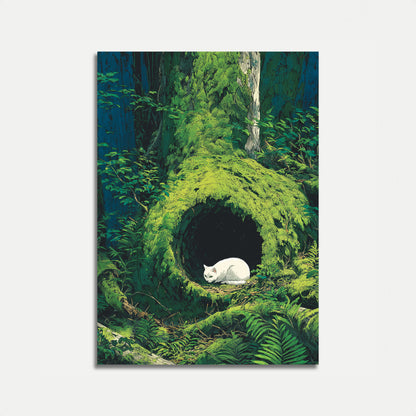 Hvid Kat i Mosset Hule Plakat