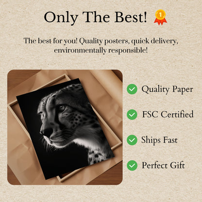 Intense Cheetah Black and White Poster