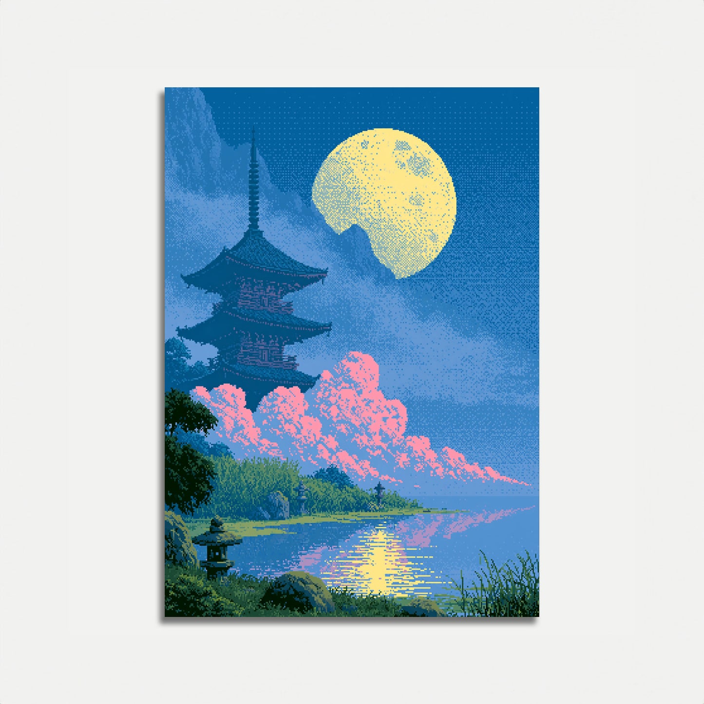 Japanese Pagoda Moonlit Night Poster