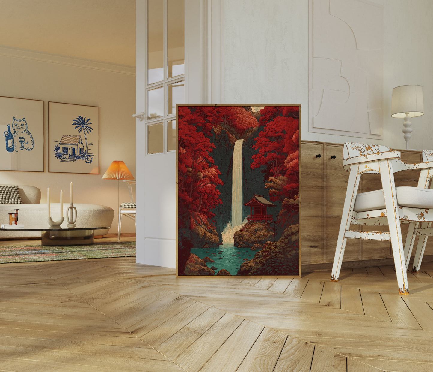 Japansk Vandfalds Tempel Plakat