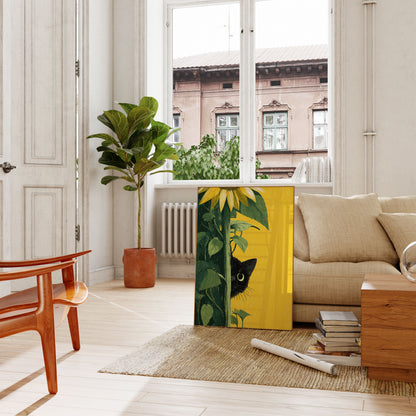 Black Cat Among Sunflowers Poster