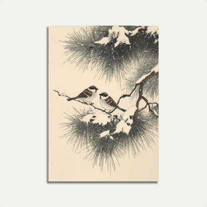 Winter Birds on Snowy Branch Poster