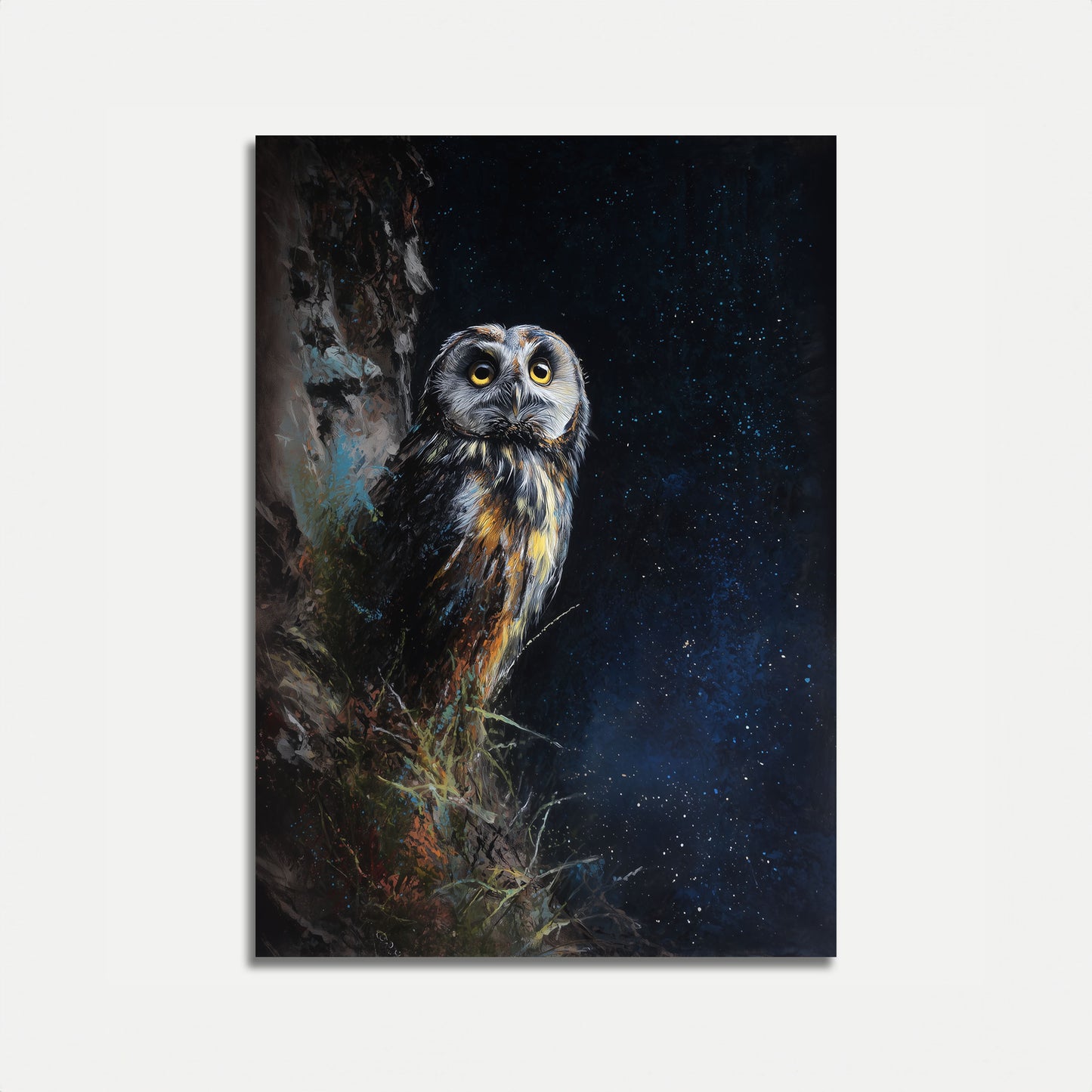 Póster del búho de la noche estrellada