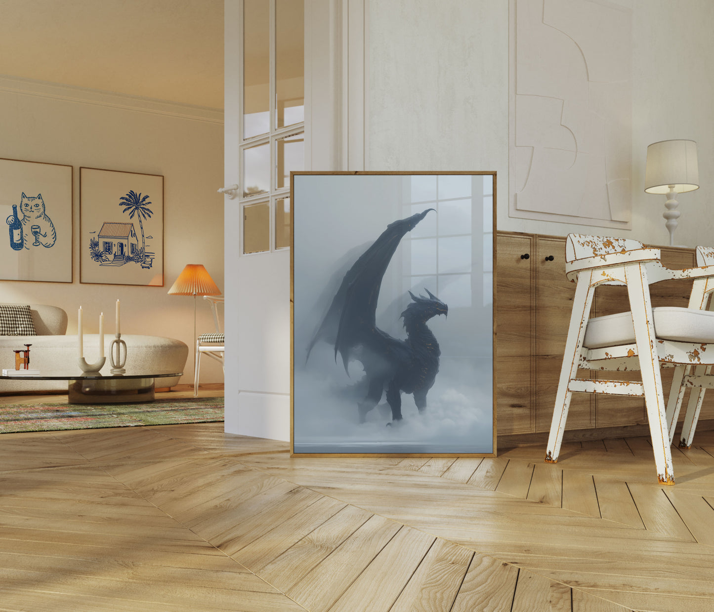 Póster de fantasía de dragón etéreo oscuro