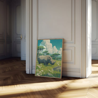 Póster de la tranquila pradera de rinocerontes