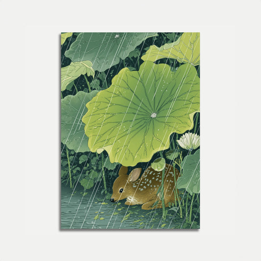 Hirsch unter Seerosenblatt Poster