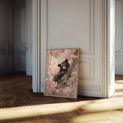 Black Bear in Cherry Blossoms Poster