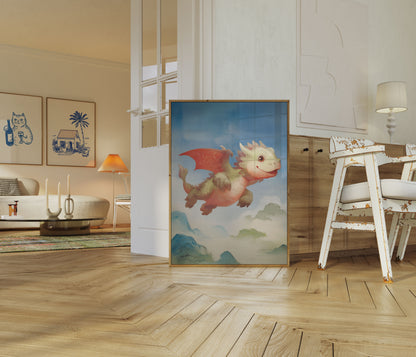 Póster del dragón del cielo juguetón