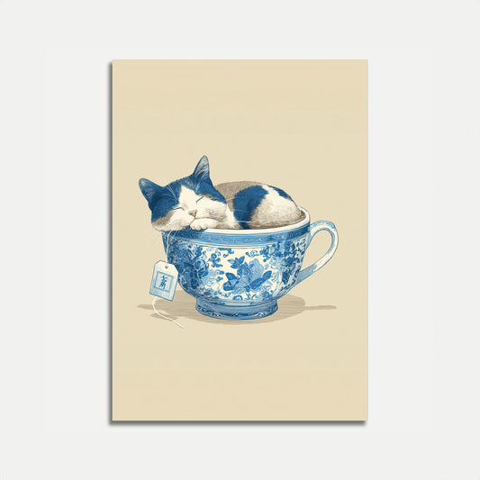 Sleepy Cat in Teacup Poster