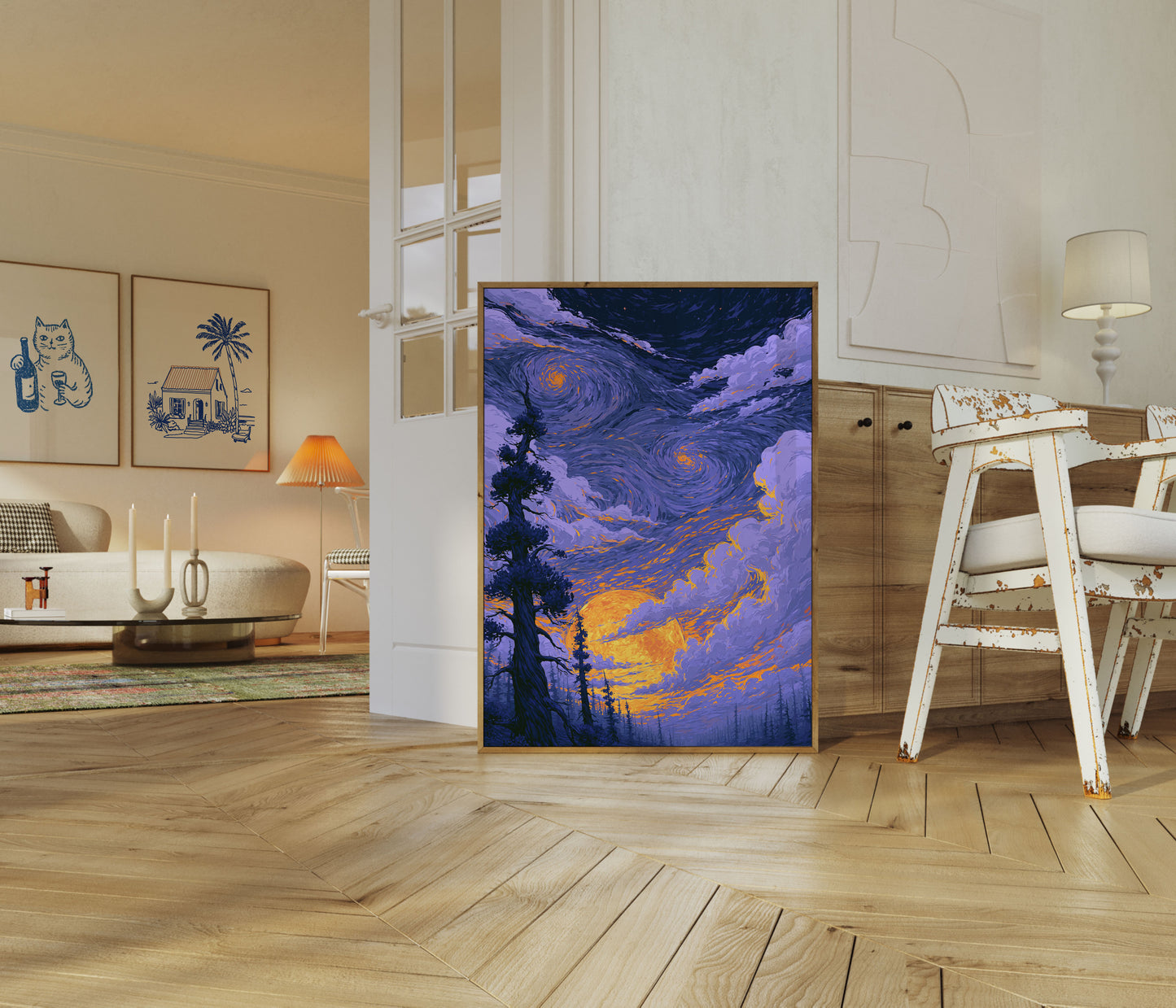 Sterrennacht Bos Landschap Poster