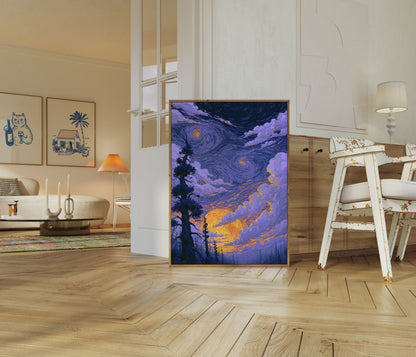Sterrennacht Bos Landschap Poster