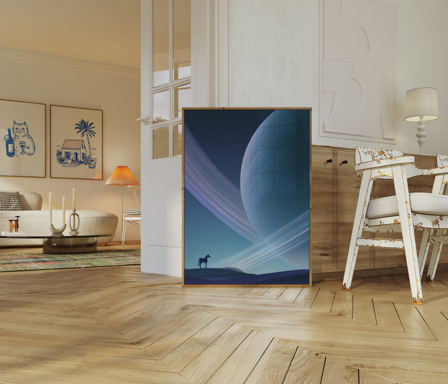 Horse Under Celestial Rings Poster