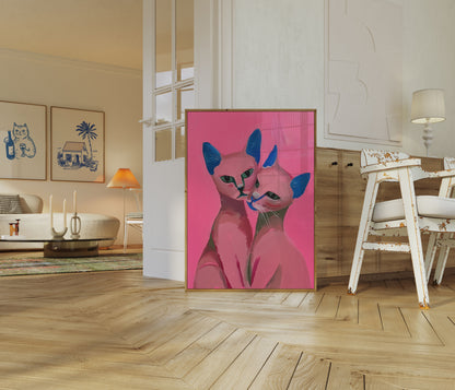 Pink Feline Companions Poster