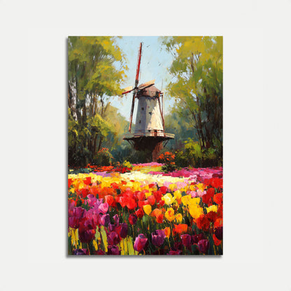 Dutch Windmill Tulip Fields Poster