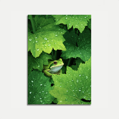Green Frog Among Lily Pads Poster