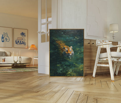 Swimming Tiger in Emerald Waters Poster