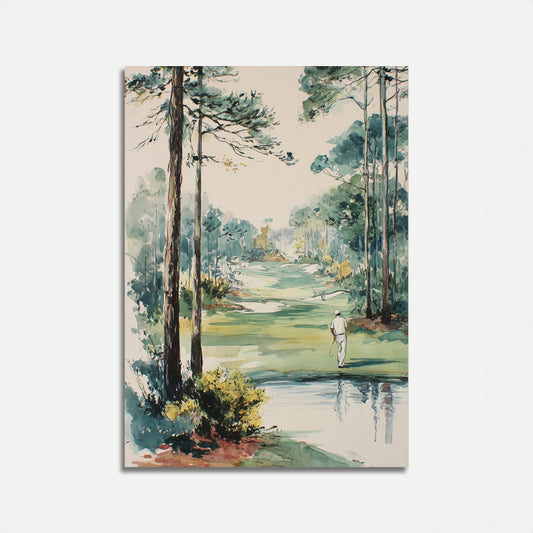 Affiche aquarelle d'un paisible terrain de golf