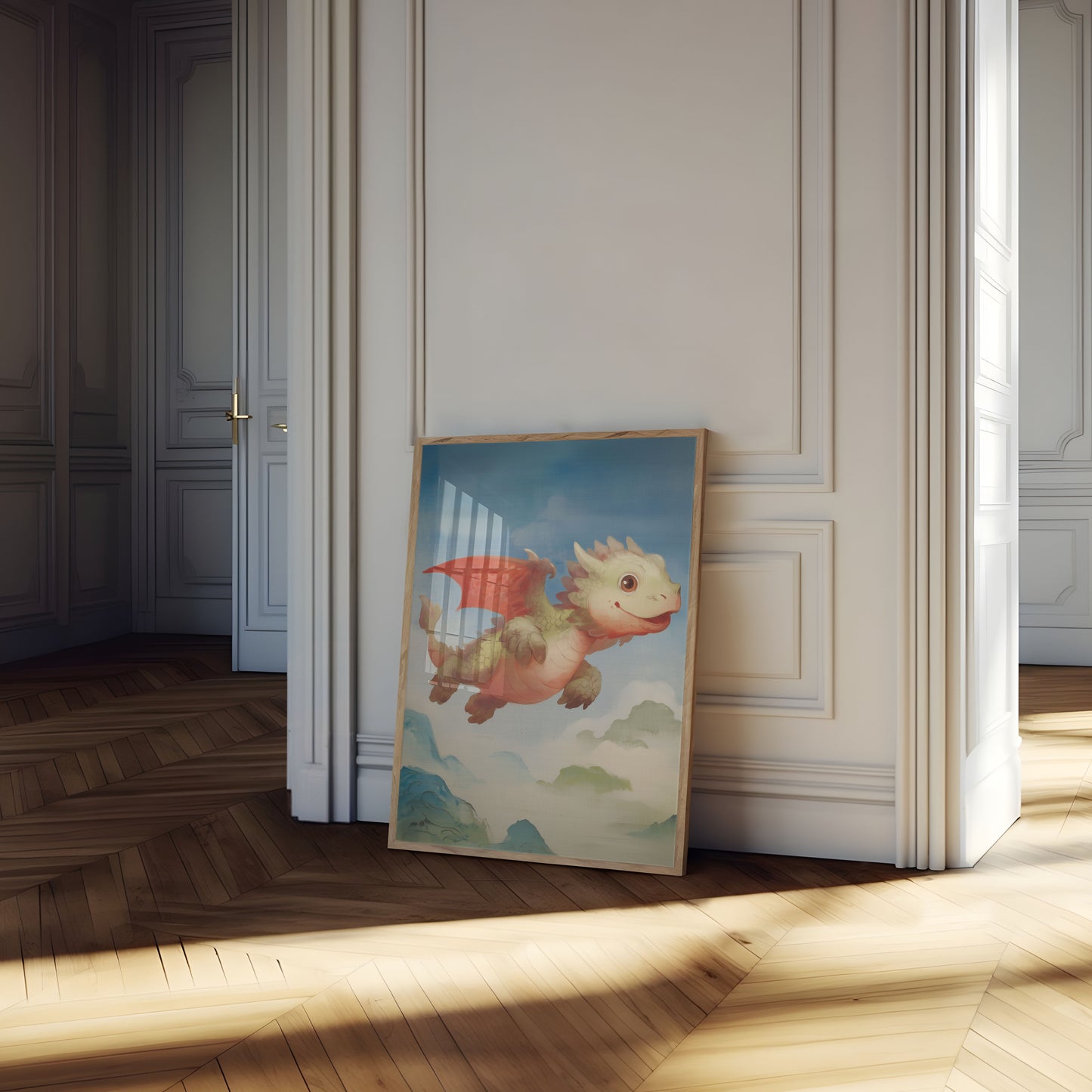 Póster del dragón del cielo juguetón